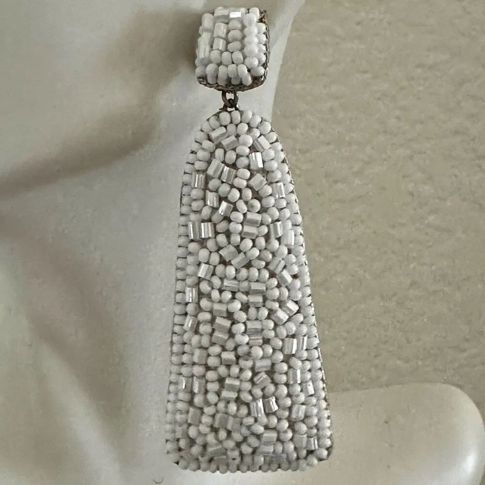 White beaded statement earrings - Picture 3 of 7